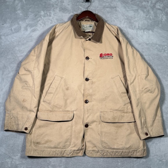 L.L. Bean Other - LL Bean Coat Mens 2XL Beige Canvas Barn‎ Work Jacket Corduroy Collar Logo *FLAW